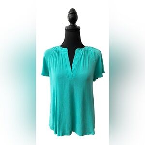 Olive and Oak: Moody Jade Rayon V Neck Blouse